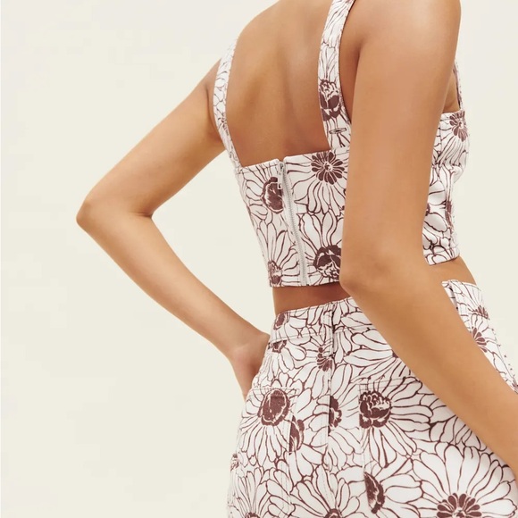 Reformation White and Brown Floral Denim Jeans Pants Size 4 - Picture 2 of 10